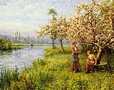 Louis Aston Knight Famous Paintings - Country Women after Fishing on a Summer's Day